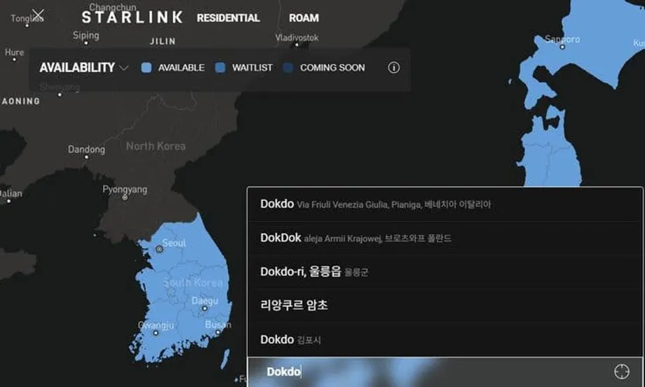 Starlink-Karte in Korea löst wegen der Bezeichnung Dokdos als Liancourt Rocks Empörung aus